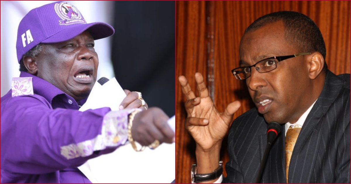Francis Atwoli (l) differed with lawyer Ahmednasir Abdullahi (r) over his academic qualifications.